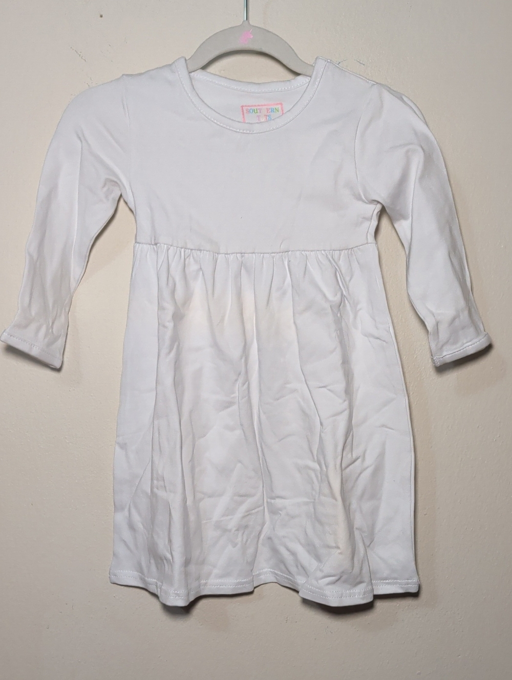 Southern Tots White Cotton Dress Long Sleeve Blank for Embroidery Size 12M